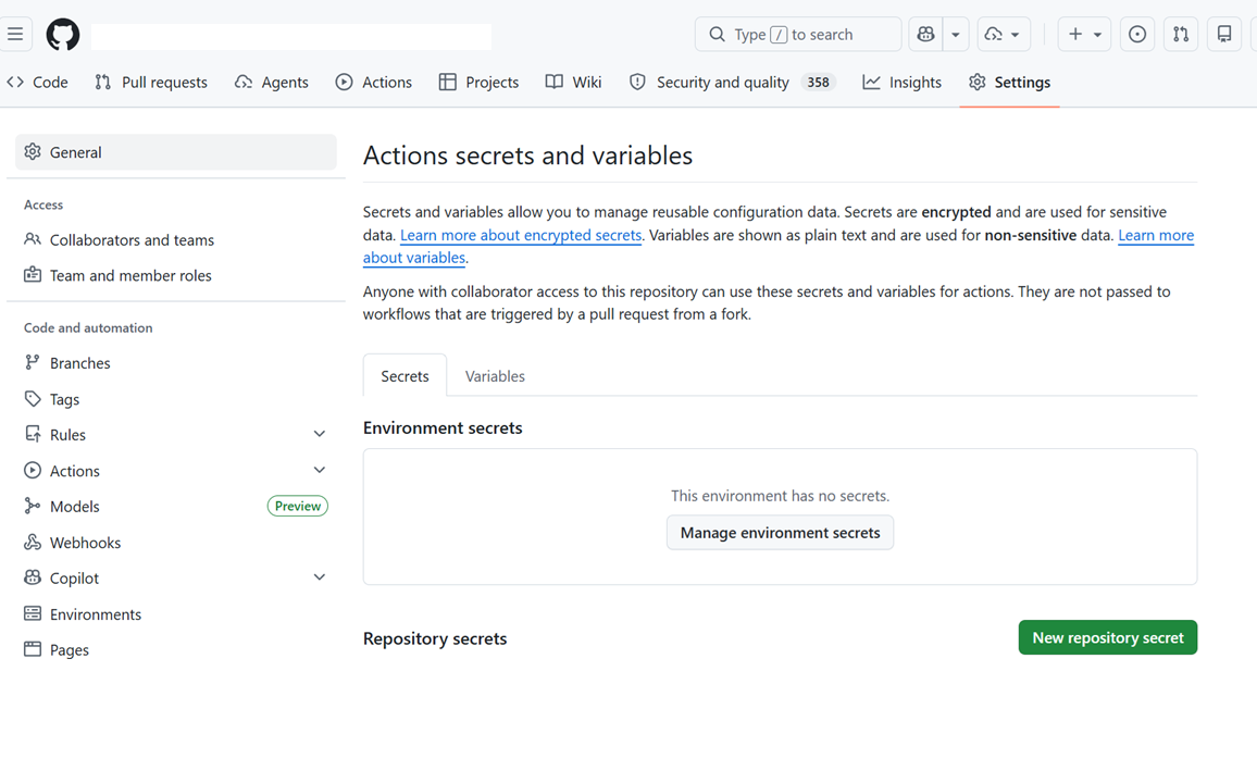 GitHub Variables and Secrets Setup